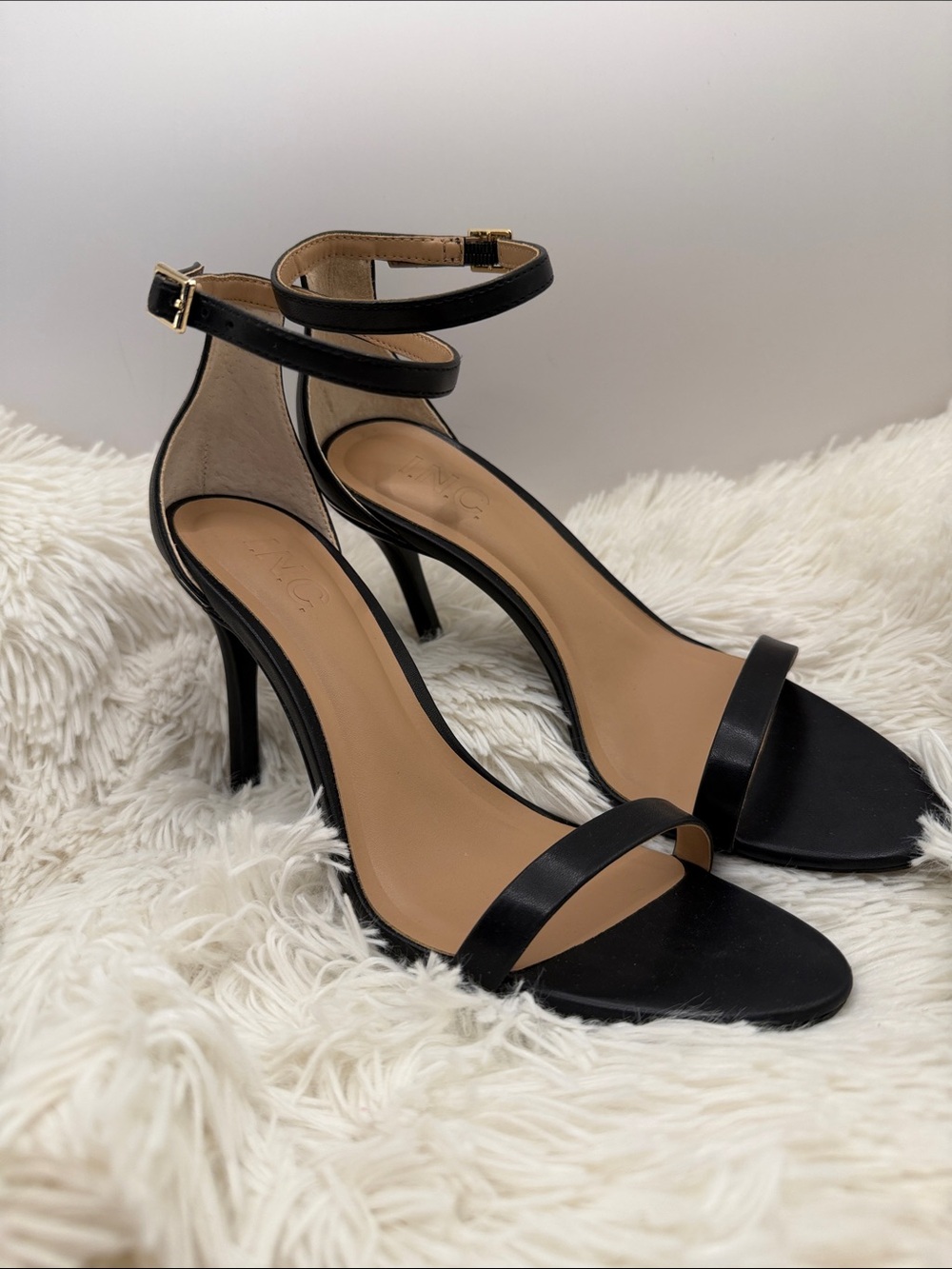 INC International Concepts Black Ankle-Strap Stiletto Heels